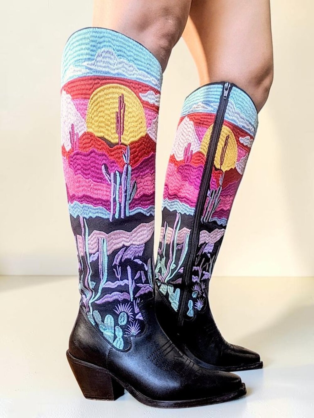 Nastygal rare leather embroidery southwestern fairy boho knee high boot 4uk 37Eu - Picture 3 of 16